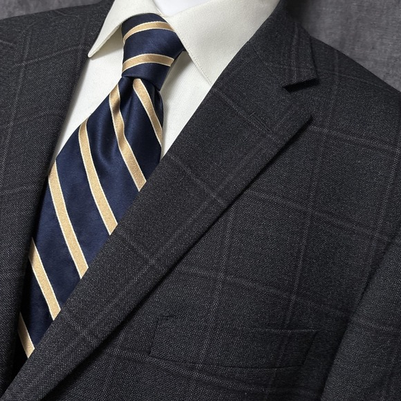 Pronto Uomo Sport Coat 44L‎ Gray Windowpane Wool Blazer Jacket Casual Classic